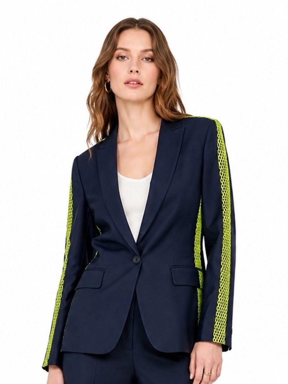NWT Wildfang Navy and Neon Green Empower Colorblock Tux Blazer Sz S